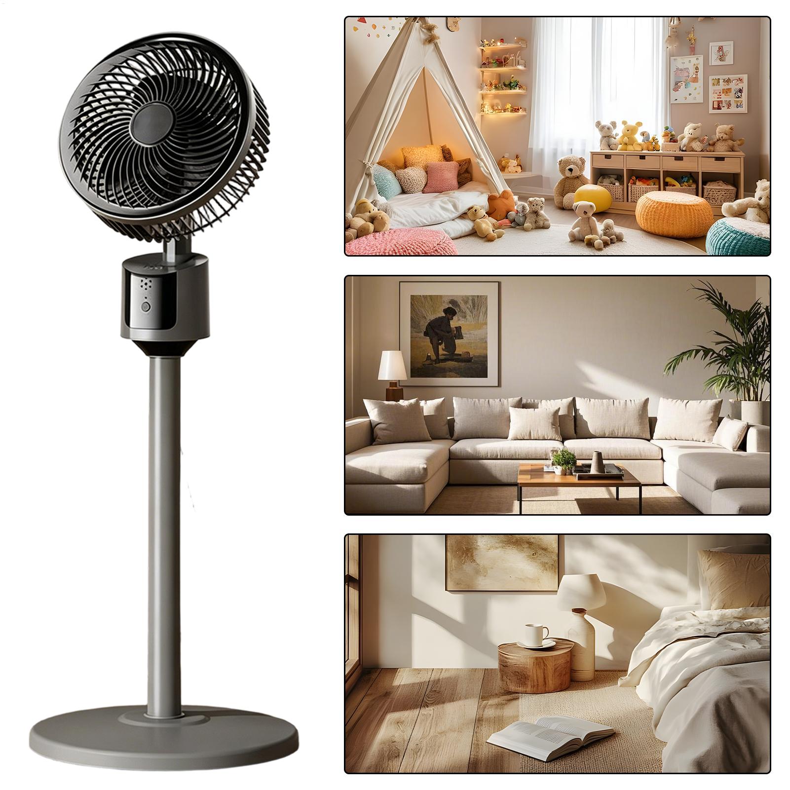 Desk Setup Home - พัดลมพับได้แบบพกพา 3 ระดับความเร็ว พร้อมระบบส่ายอัตโนมัติ ชาร์จไฟได้ ใช้ได้ทั้งแบบตั้งพื้นและตั้งโต๊ะ