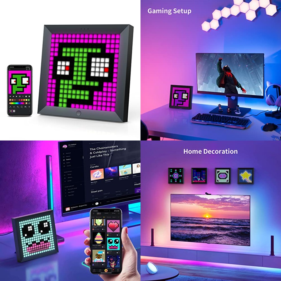 Desk Setup For Gaming - แผงแสดงผลพิกเซลไฟ LED เหมาะสำหรับแถบไฟ RGB ควบคุมผ่านแอปอัจฉริยะ พร้อมการตั้งค่าแสงแบบเคลื่อนไหวสุดเท่สำหรับพีซี