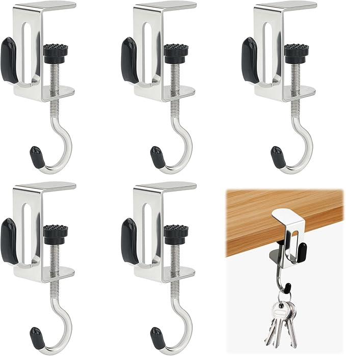 Desk Setup Shelf - ตะขอแขวนกระเป๋าสำหรับโต๊ะ, ที่แขวนกระเป๋าแบบป้องกันรอยขีดข่วนสำหรับโต๊ะ/ชั้นวางของ, ที่ยึดกระเป๋าแบบหนีบทำจากสแตนเลสอย่างดีสำหรับแขวนกระเป๋าถือ