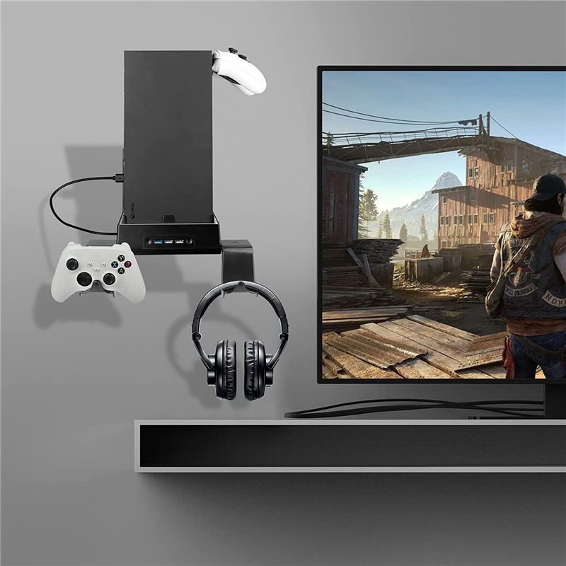 Desk Setup Xbox - [B63C] ที่ยึดติดผนังสำหรับ Xbox Series X พร้อมพัดลมระบายความร้อนและพอร์ต