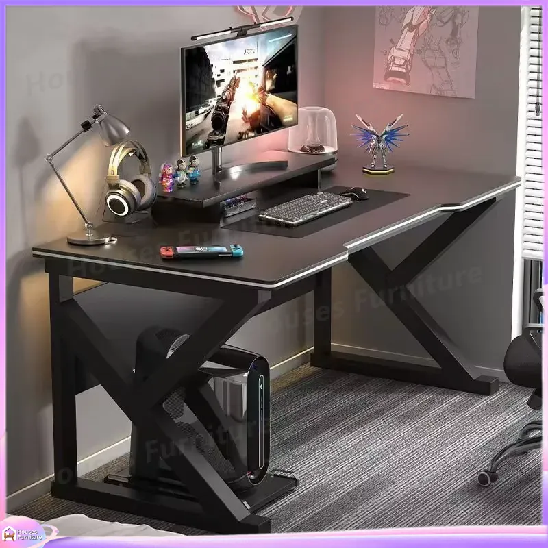 Desk Setup For Gaming - โต๊ะเกมมิ่งคาเฟ่เมทัลสีดำ โต๊ะคอมพิวเตอร์ MDF สำหรับติดตั้งพีซี โต๊ะทำงานตามหลักสรีรศาสตร์ พร้อมระบบจัดการสายเคเบิล