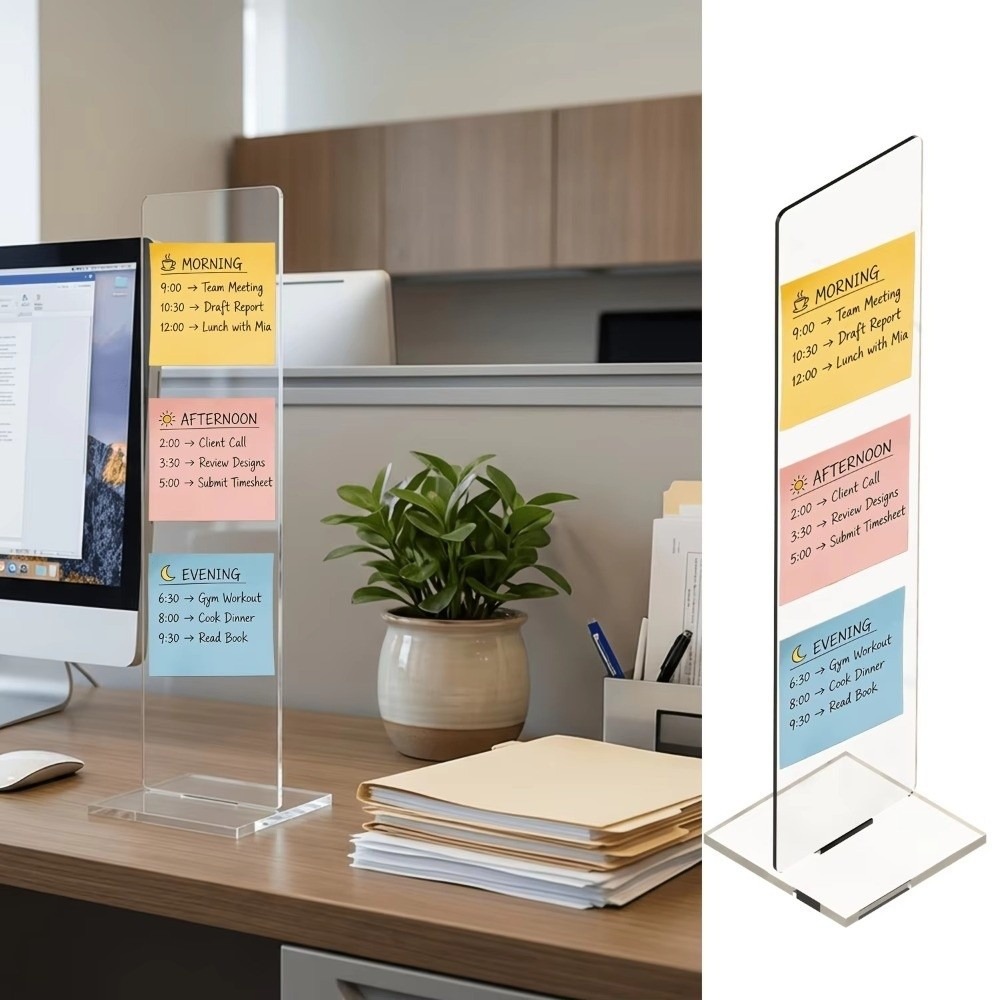 Desk Setup Home - กระดานข้อความอะคริลิกทนทาน ที่วางโน้ตแบบติดแน่นแนวตั้ง ถอดประกอบได้ กระดานข้อความใสสำหรับโต๊ะทำงาน ใช้ในบ้านและสำนักงาน