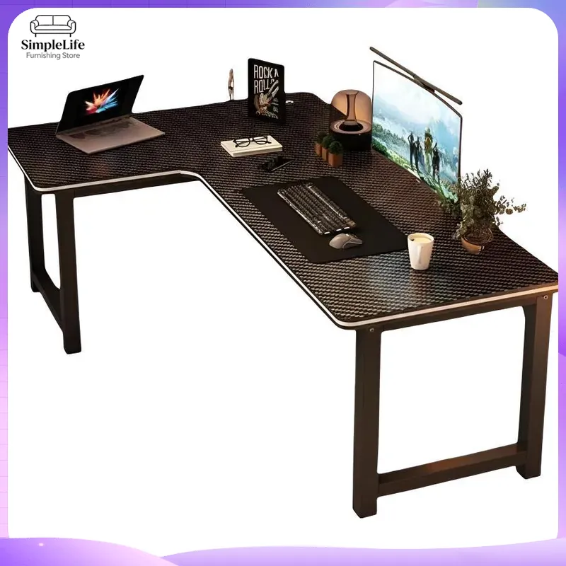Desk Setup For Gaming - โต๊ะคอมพิวเตอร์สำหรับเล่นเกม โต๊ะทำงานมุมพร้อมชั้นวางของสำหรับติดตั้งพีซี ใช้ในบ้าน สำนักงาน ห้องอ่านหนังสือ ห้องนอน