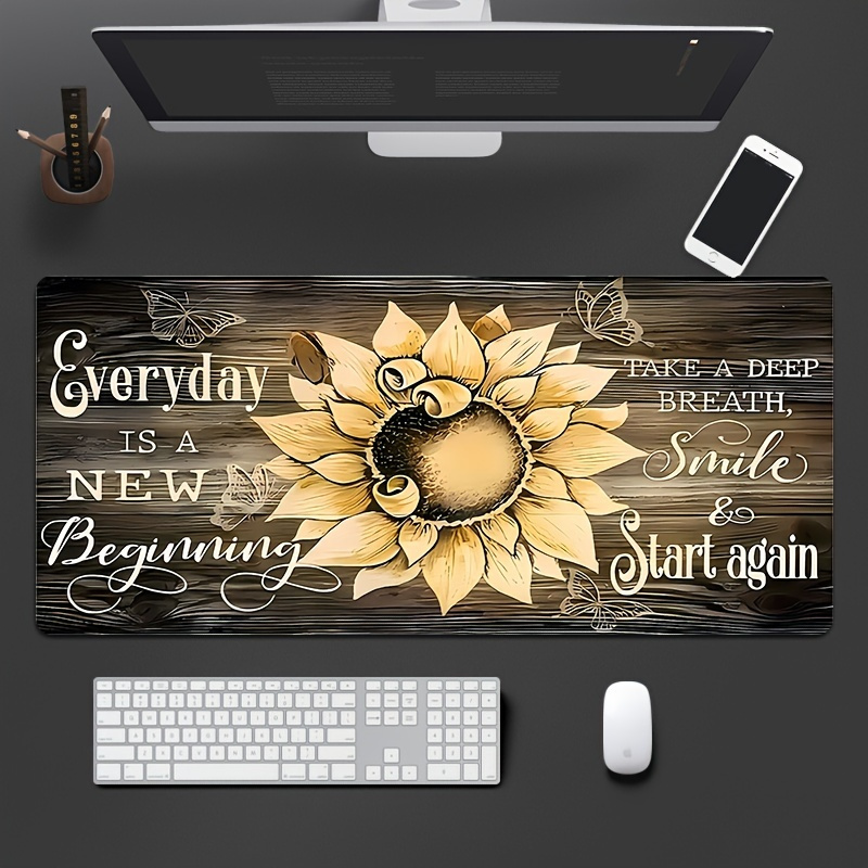 Desk Setup Inspiration - แผ่นรองเมาส์ลายดอกทานตะวัน แผ่นรองโต๊ะสร้างแรงบันดาลใจ ยางกันลื่นขนาดใหญ่สำหรับการตั้งค่าเกมโฮมออฟฟิศ