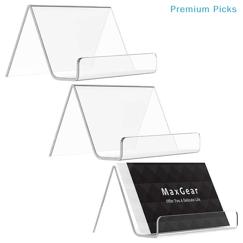 Desk Setup Shelf - ที่วางนามบัตรอะคริลิกใสแบบพกพาสำหรับโต๊ะทำงาน ชั้นวางของ กล่องเก็บของ ที่วางโชว์สินค้า อุปกรณ์สำนักงานและร้านอาหาร
