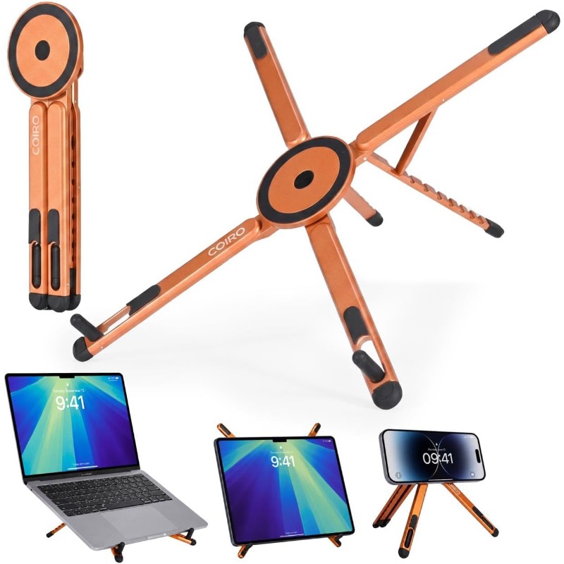 Desk Setup Home - ขาตั้งแม่เหล็กพับได้ 3-in-1 สำหรับแล็ปท็อป แท็บเล็ต และโทรศัพท์ ขาตั้งแล็ปท็อปแบบพกพาทำจากอะลูมิเนียม