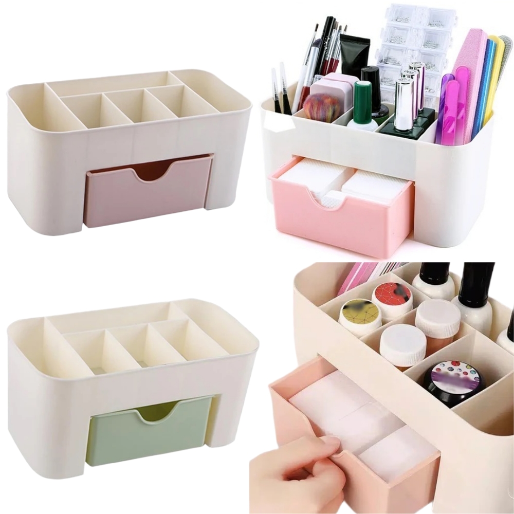 Desk Setup Shelf - Nail Art Organizer เดสก์ท็อปลิ้นชักกล่องเก็บเครื่องสําอางแปรงแต่งหน้ากล่องเครื่องประดับลิปสติกหน้ากากช่อง