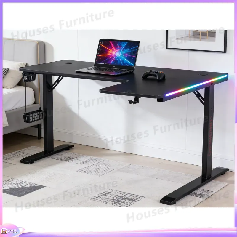 Desk Setup For Gaming - โต๊ะเกมมิ่งขนาดใหญ่ 160 ซม. พร้อมไฟ LED โต๊ะคอมพิวเตอร์ตามหลักสรีรศาสตร์สำหรับอีสปอร์ต