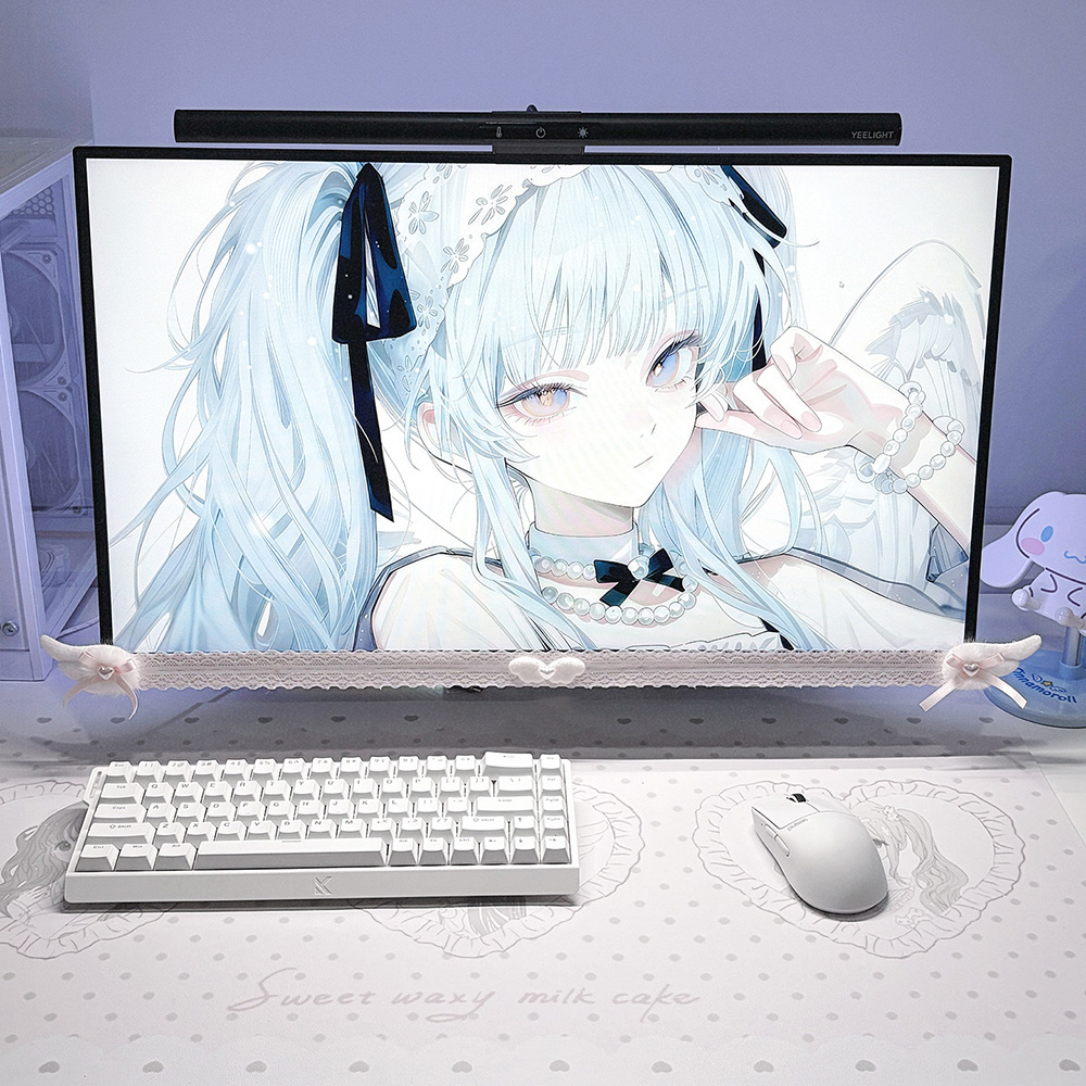แผ่นตกแต่งหน้าจอสีขาวลายลูกไม้ - Desk Setup For Gaming บทวิจารณ์และราคา