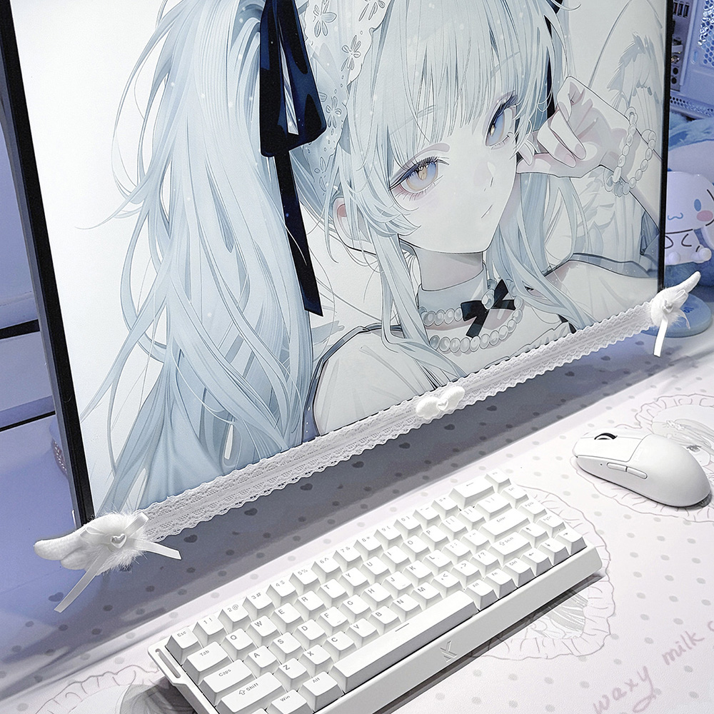 แผ่นตกแต่งหน้าจอสีขาวลายลูกไม้ - Desk Setup For Gaming บทวิจารณ์และราคา