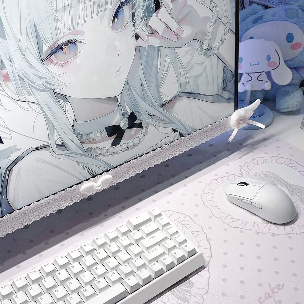 แผ่นตกแต่งหน้าจอสีขาวลายลูกไม้ - Desk Setup For Gaming บทวิจารณ์และราคา