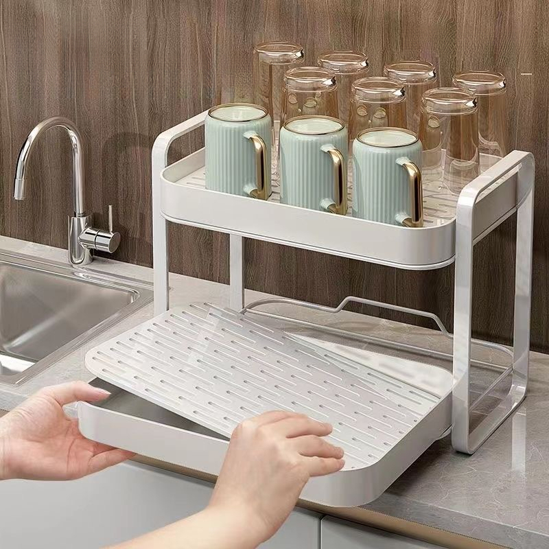 ชั้นวางแก้ว 2 ชั้น พร้อมถาดรอง - Desk Setup Shelf บทวิจารณ์และราคา