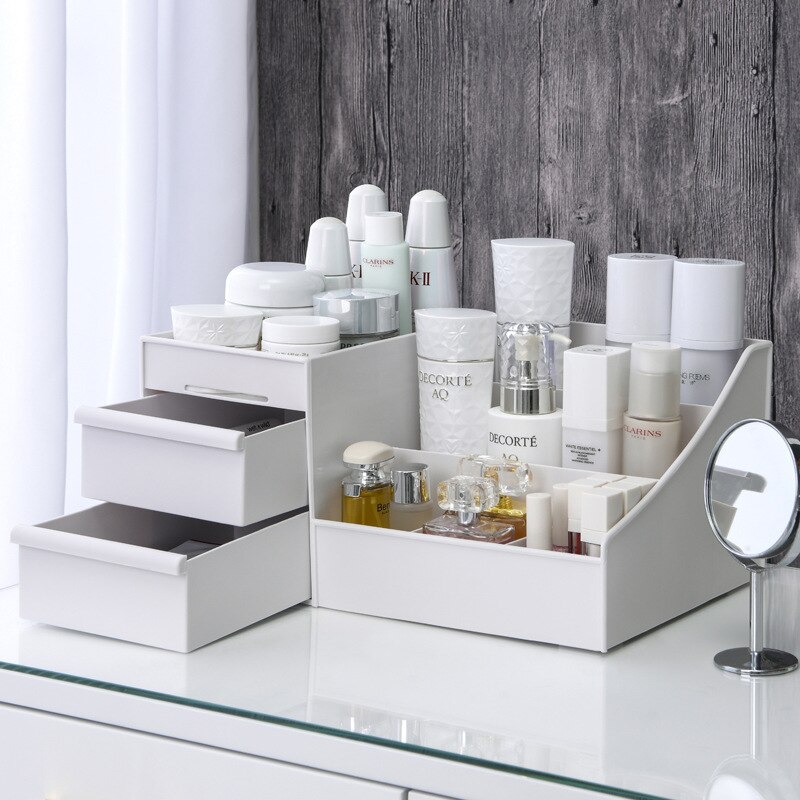 กล่องเก็บเครื่องสำอางพลาสติกสี - Desk Setup Shelf บทวิจารณ์และราคา